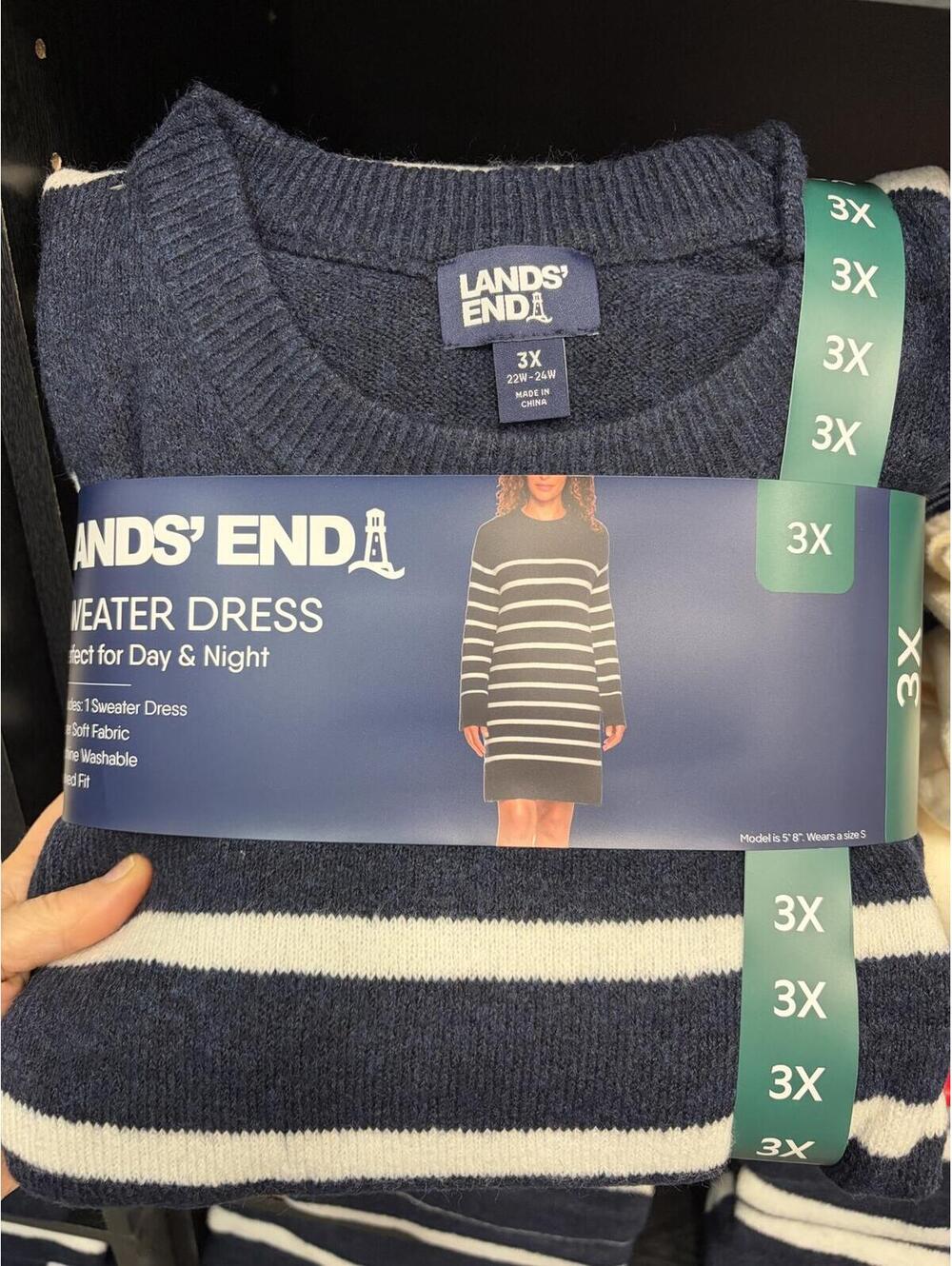 Lands End Navy Blue and White Sweater Dress Size 3X